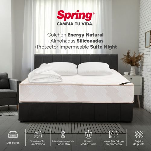 Colchón Spring Energy Natural 140 x 190 + Almohadas y Protector